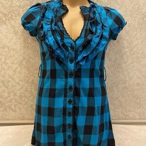 Jezebel Blue and Black Gingham Mini Dress